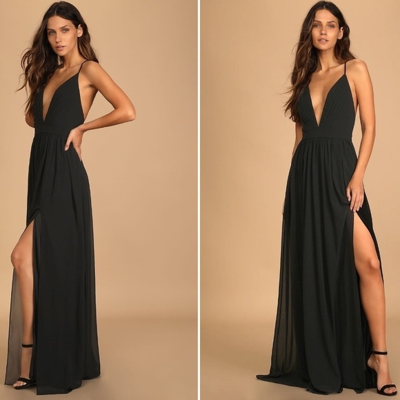 LULU's Elegant Wedding Special Event Sexy Flowy Chiffon Maxi Gown NWOT - Picture 1 of 3